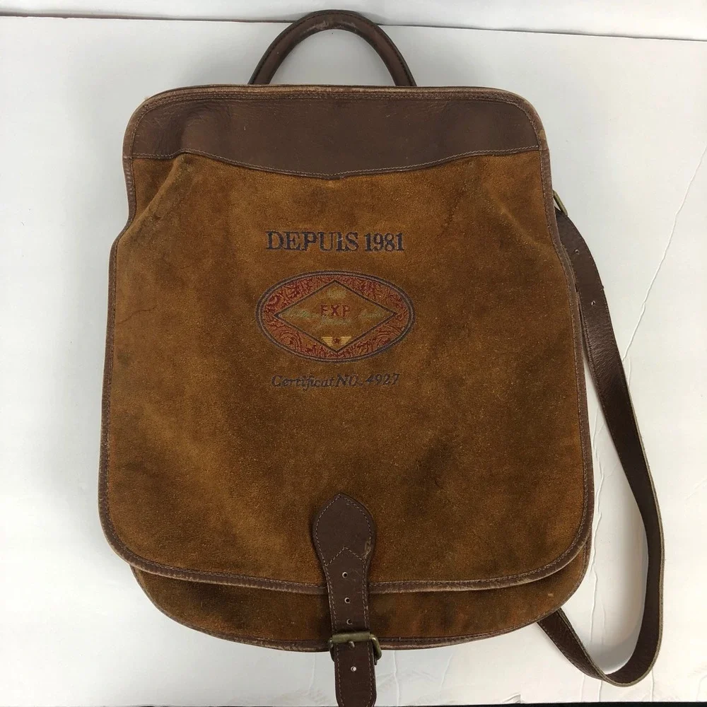 Vintage EXP Depuis 1981‎ Brown Suede Leather Backpack Convertible Messenger Bag